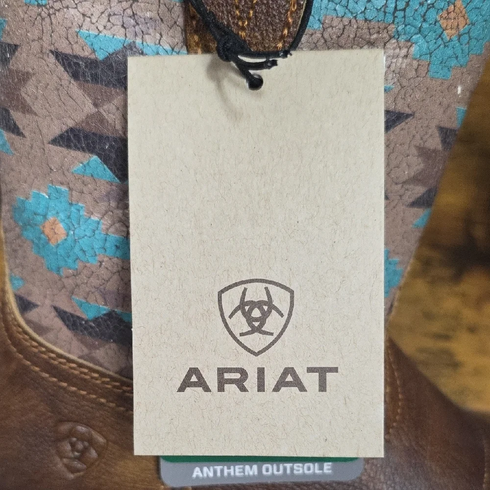 Ariat Anthem Shortie Savanna Western Boot Dry Taupe Turquoise Aztec - Size 7 - Picture 5 of 14